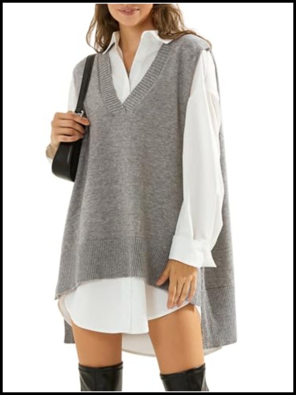 Women's Oversized Sleeveless V-Neck Knit Sweater Vest High-Low Tunic